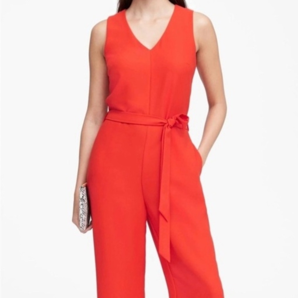 Banana Republic Vivid Red Jumpsuit with Waist Tie